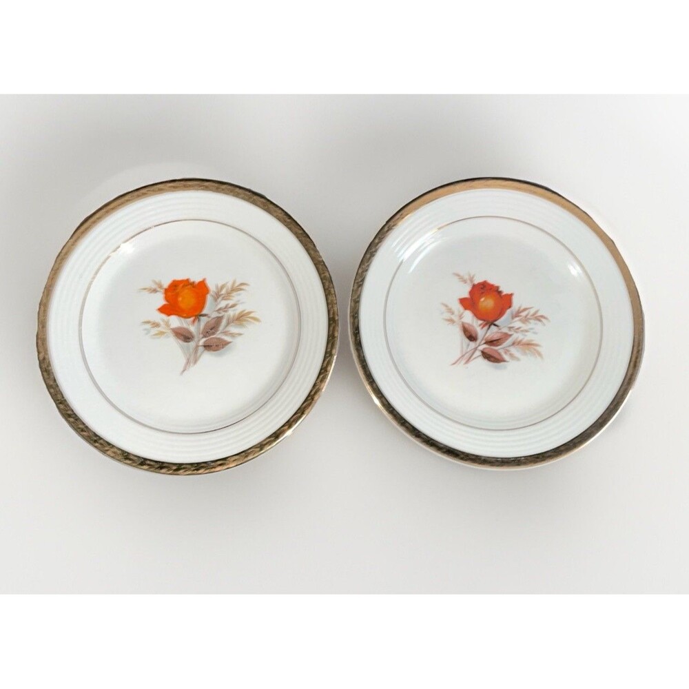 American Limoges Vermillion Rose 6 3/8" Bread and Butter Plate 22kt Gold Trim